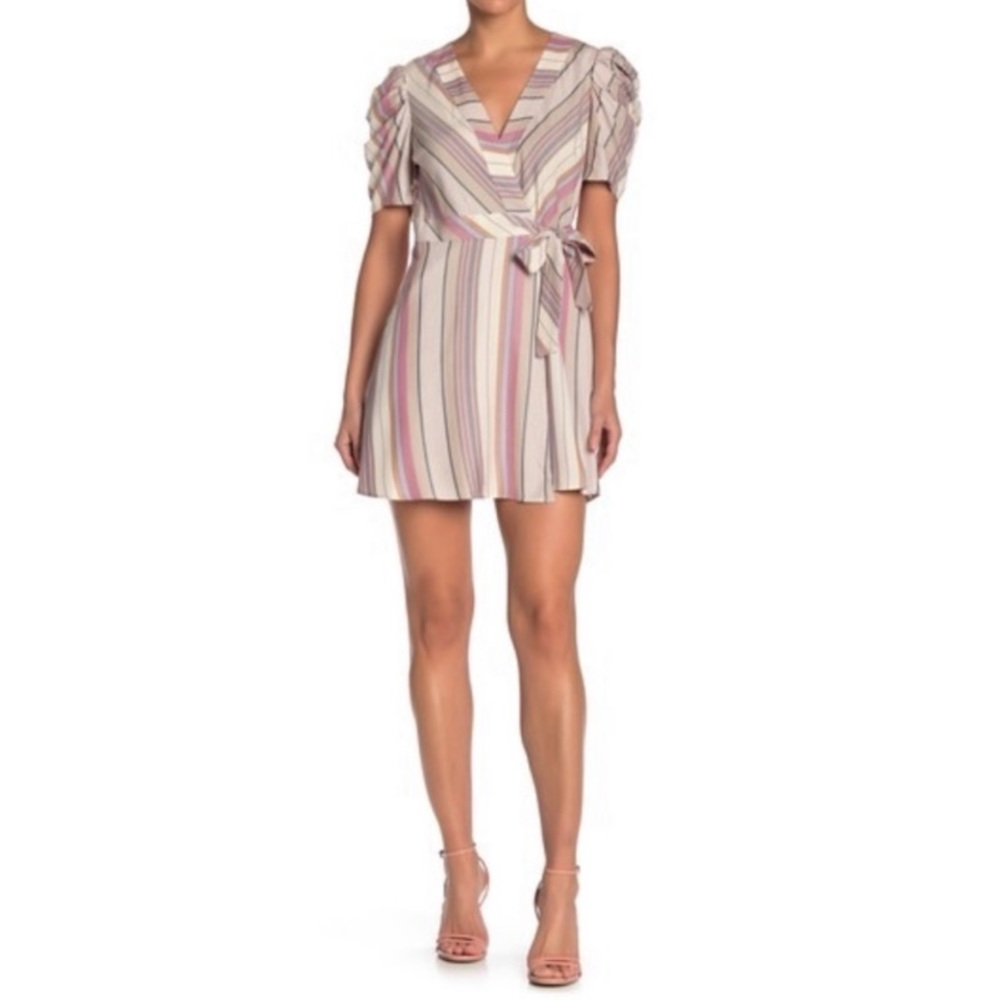 BCBG Women's Striped Ruched Wrap Dress Size Large